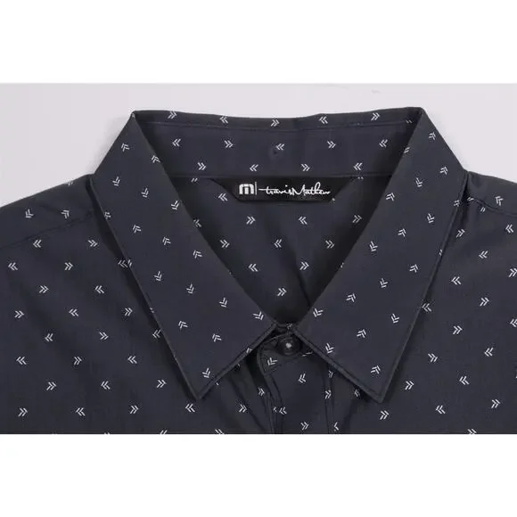 Travis Mathew Gray Print Design Short Sleeve Button Up Shirt Mens Medium - Picture 4 of 7